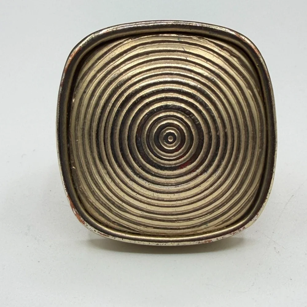 Gold Tone Statement Ring Square Concentric Circles Geometric Wide Band Classic